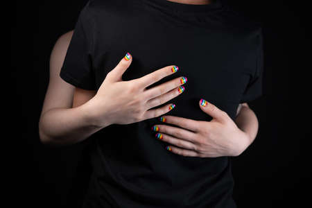 Image of hugging two lesbian women on black background
