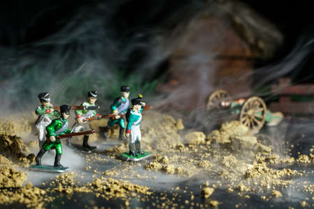 Handmade vintage tin soldiers and battle reconstruction