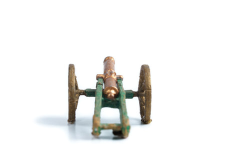 Image of handmade tin cannon on the white backgroundの写真素材