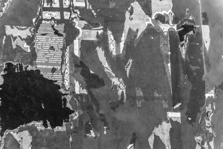 Texture of surface with scratches on gray background in black and whiteの写真素材