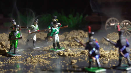 Photo of handmade tin soldiers in the smokeの写真素材