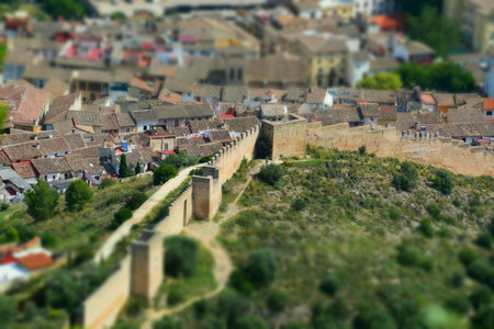 Aerial view of the medieval city of Xativa, Spainの写真素材
