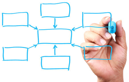 Hand with blue marker drawing Blank Chart on transparent white board.の写真素材