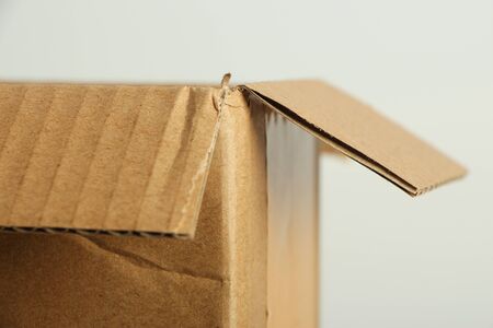Close up image of brown paper box with white ground.の写真素材