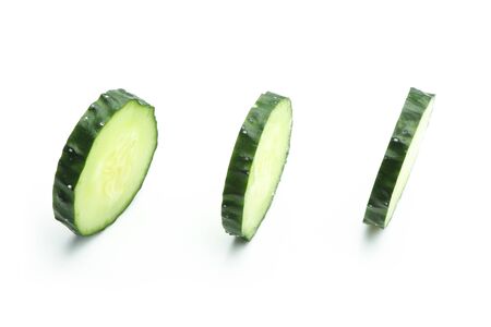 Cucumber is sliced isolated on white background.の写真素材