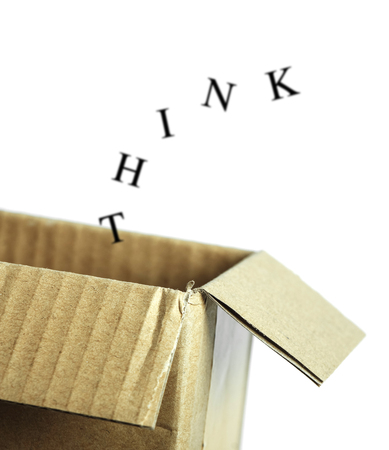 Think outside the box concept isolated on white background.