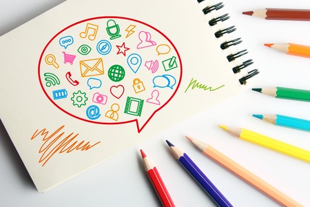 Business concept drawing on the paper with color pencils aside.の写真素材