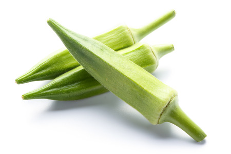 Fresh okra isolated on a white background.の写真素材