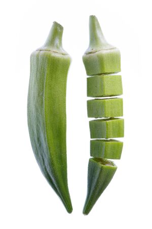 Fresh okra isolated on a white background.の写真素材