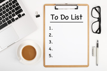 Top view office table desk of To Do List.の写真素材