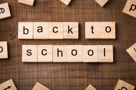 Back To School blocks on the wooden table.の写真素材