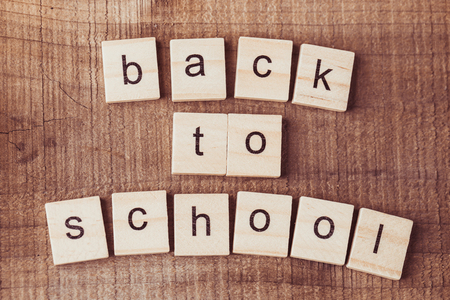 Back To School blocks on the wooden table.の写真素材