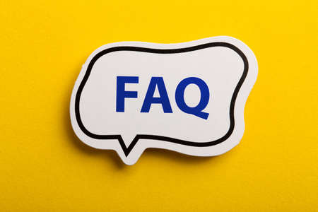 FAQ speech bubble is isolated on yellow background.の写真素材