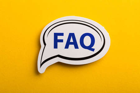FAQ speech bubble is isolated on yellow background.の写真素材