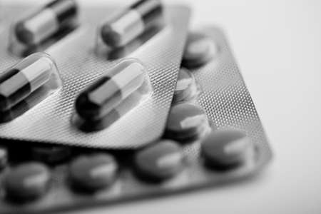 Pharmacy theme of medicine tablets closeup shot.の写真素材