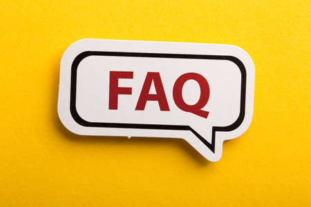 FAQ speech bubble is isolated on yellow background.の写真素材