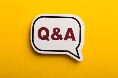 Question And Answer Q&A symbol speech bubble isolated on yellow background.の写真素材