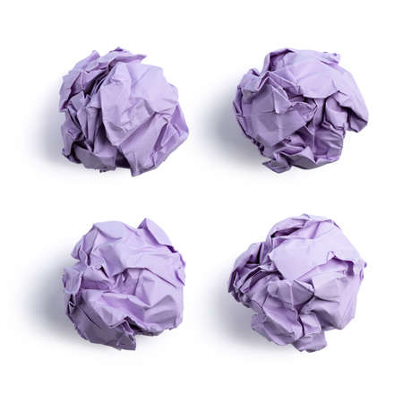 Collection of colorful crumpled paper balls isolated on white background.の写真素材