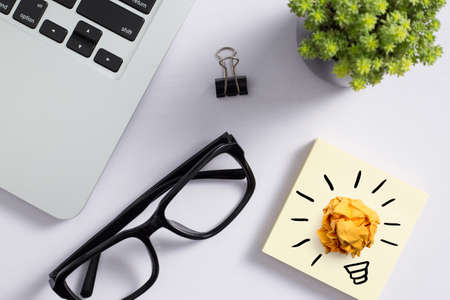 Concept creative idea and innovation with paper ball on desktop top view.の写真素材