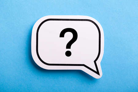 Question Mark speech bubble isolated on blue background.