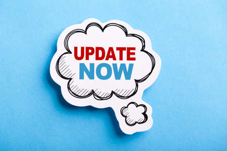 Update concept speech bubble isolated on blue background.の写真素材