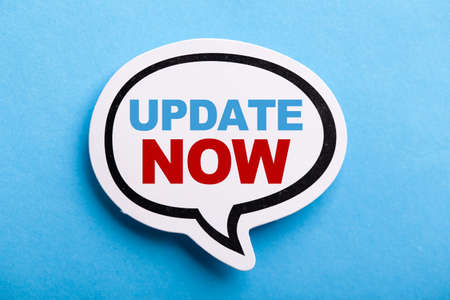 Update concept speech bubble isolated on blue background.の写真素材