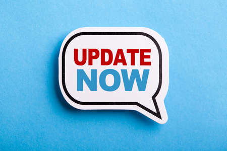 Update concept speech bubble isolated on blue background.の写真素材