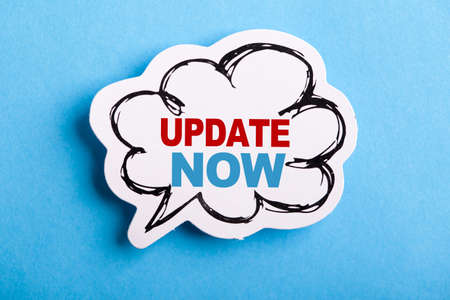 Update concept speech bubble isolated on blue background.の写真素材