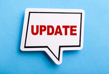 Update concept speech bubble isolated on blue background.の写真素材