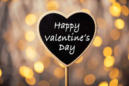 Happy Valentines Day text on blackboard sign.の写真素材