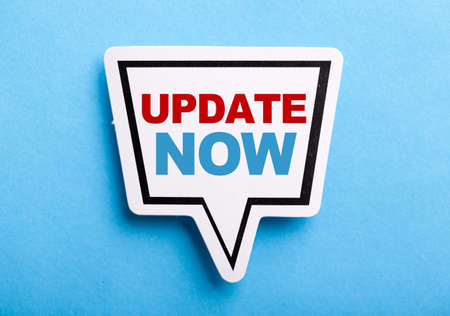 Update concept speech bubble isolated on blue background.の写真素材