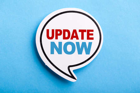 Update concept speech bubble isolated on blue background.の写真素材
