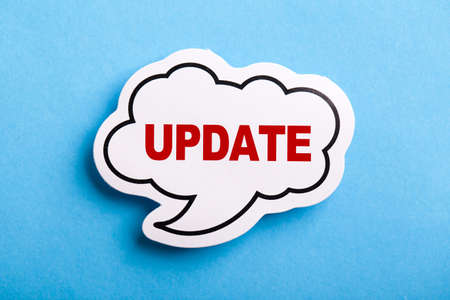 Update concept speech bubble isolated on blue background.の写真素材