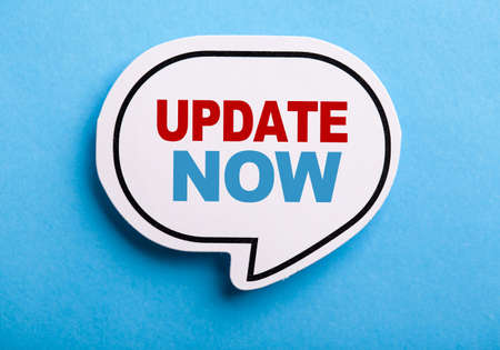 Update concept speech bubble isolated on blue background.の写真素材