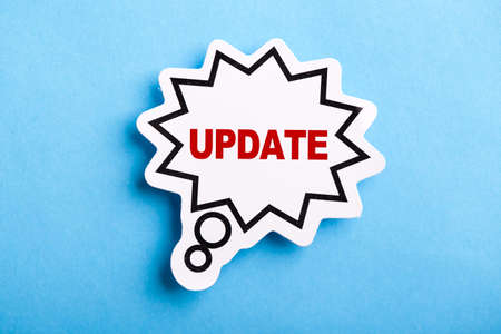 Update concept speech bubble isolated on blue background.の写真素材