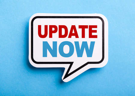 Update concept speech bubble isolated on blue background.の写真素材