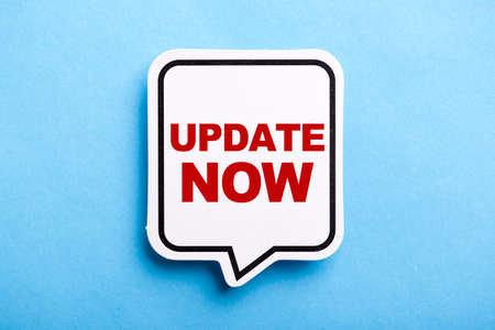 Update concept speech bubble isolated on blue background.の写真素材