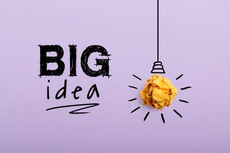 Big idea, Inspiration, New idea and Innovation concept with Crumpled Paper light bulb aside.の写真素材