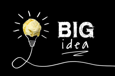 Big idea, Inspiration, New idea and Innovation concept with Crumpled Paper light bulb aside.の写真素材