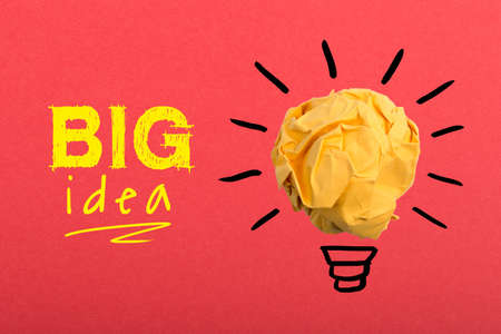 Big idea, Inspiration, New idea and Innovation concept with Crumpled Paper light bulb aside.の写真素材