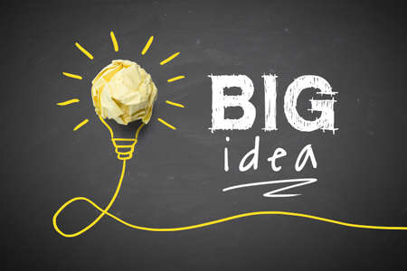 Big idea, Inspiration, New idea and Innovation concept with Crumpled Paper light bulb aside.の写真素材
