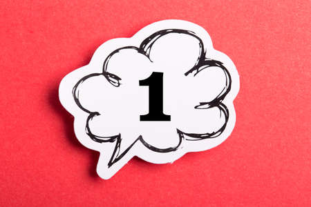 Number One Speech Bubble isolated on red background.の写真素材