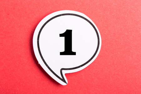 Number One Speech Bubble isolated on red background.の写真素材