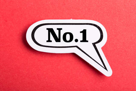Number One Speech Bubble isolated on red background.の写真素材