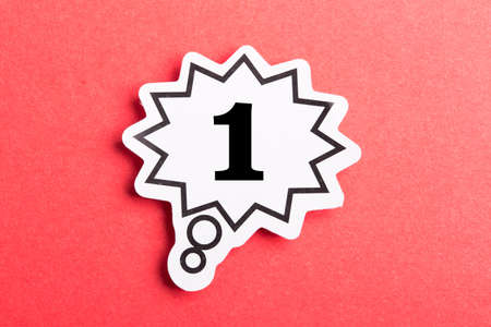 Number One Speech Bubble isolated on red background.の写真素材