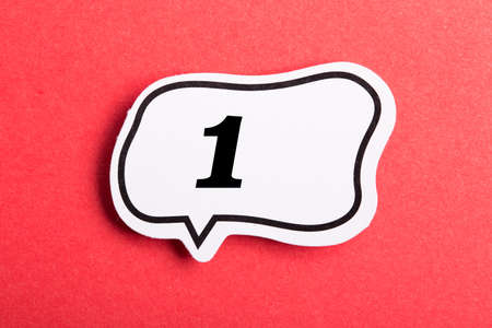 Number One Speech Bubble isolated on red background.の写真素材