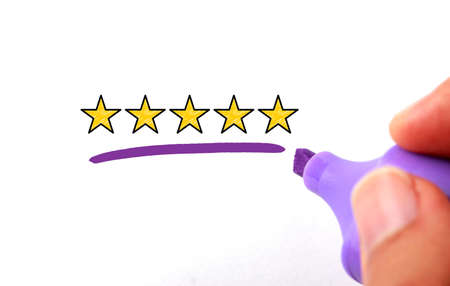 Five stars for review, increase rating or ranking, evaluation and classification concept.の写真素材