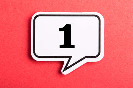 Number One Speech Bubble isolated on red background.の写真素材