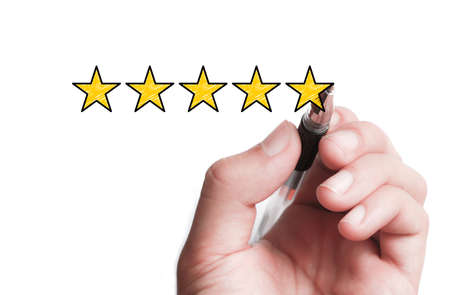 Five stars for review, increase rating or ranking, evaluation and classification concept.の写真素材
