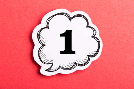 Number One Speech Bubble isolated on red background.の写真素材